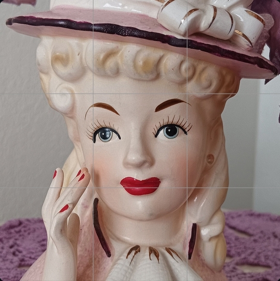 Vintage Lady Head Vase - Pink and Cream